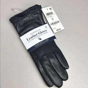 Charter Club Black Leather Faux Fur Lined Touchscreen Technology Gloves Winter